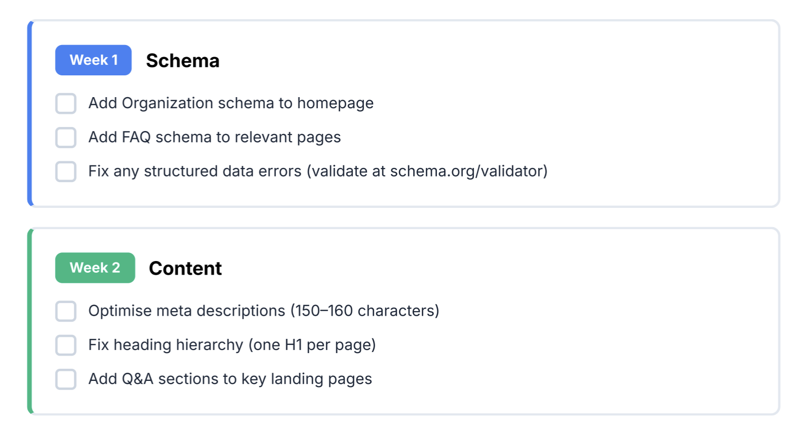 Step-by-step implementation roadmap with prioritized tasks and timeline